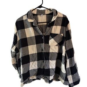 Old Navy XXL Black & White Buffalo Plaid Button-Up Cozy Shirt